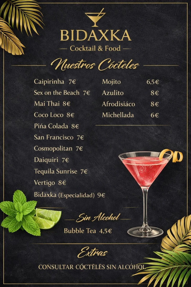 Carta oficial de cócteles de Bidaxka